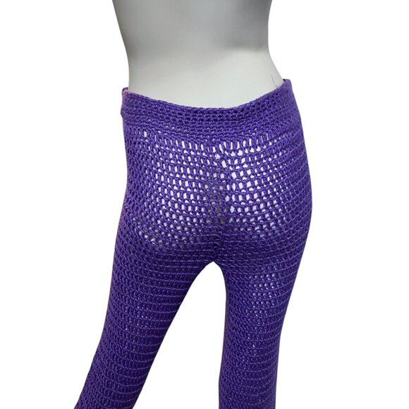 Vintage Handmade Knit Two Piece Set M Backless Flare Leg Rave Festival Resort - Picture 13 of 14